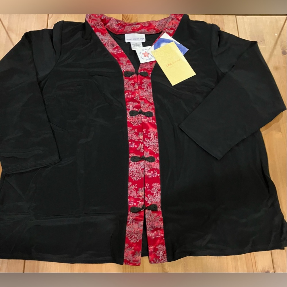 NWT Susan Graver size 2X Elegant Black/Red Women's Jacket Asian Inspired